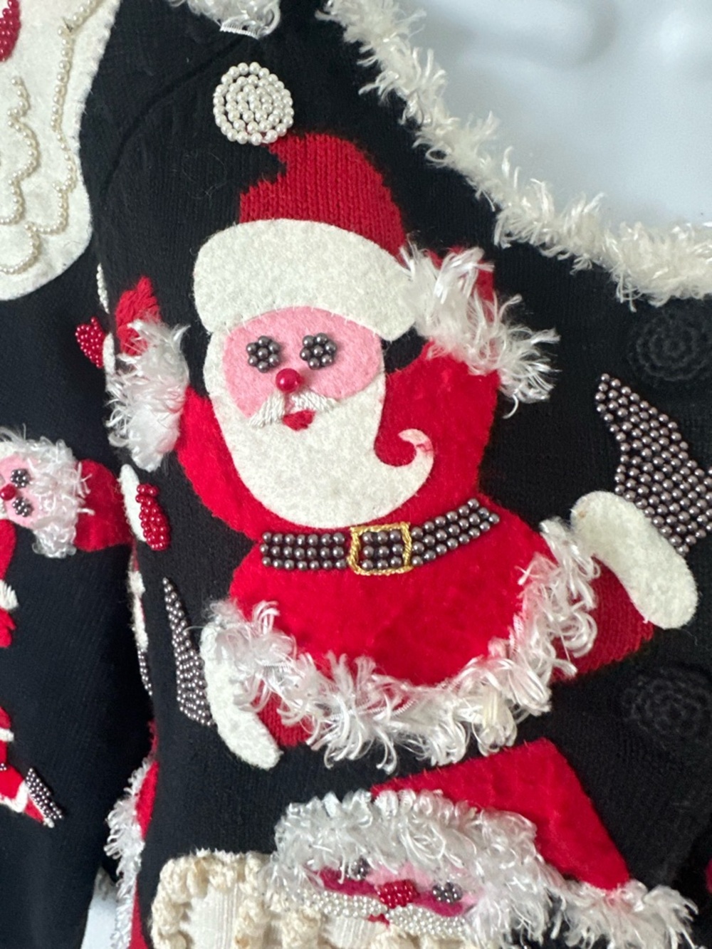 Michel Simon vintage rare Black Santa Knit Button-Front Women's Sweater Cardigan - Picture 3 of 10